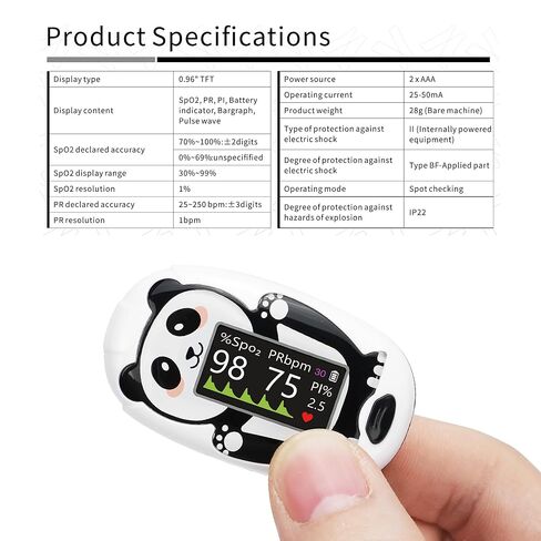 Panda Pediatric Pulse Oximeter for Kids (2+), Children Oxygen Monitor Fingertip with 20 × Memory, Blood Oxygen Saturation Monitor with Alarm, Batteries and Lanyard in Saudi Arabia