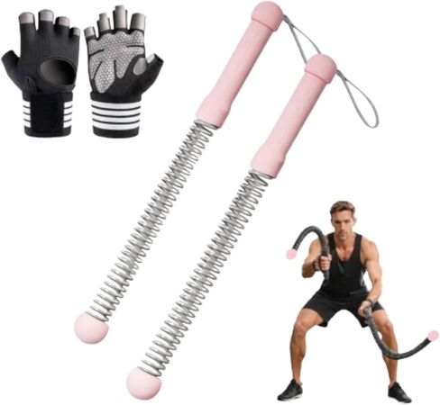 Cordless Battle Ropes (2 PCS) – Portable Weighted Ropeless Battle Rope Sticks with Hand Gloves for HIIT Workout, Home Gym Strength & Cardio Training (Pink) in Saudi Arabia