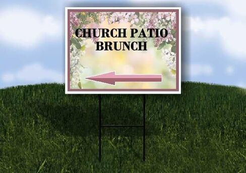 Church Patio Brunch Spring Flowers Purple Lilac Directional Arrows A-Frame Double Sided 23x23 in. sign in Kuwait