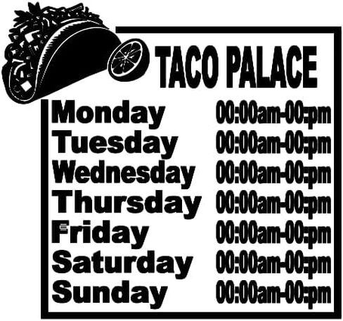 Custom Business Hours Door Decal, 11x11 inches, Vinyl Sign with Restaurant Logo Design, Personalized Store Hours in Saudi Arabia