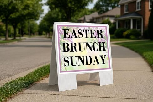 Easter Brunch Sunday Spring Flowers Purple Lilac Directional Arrows A-Frame Double Sided 23x23 in. sign in Kuwait