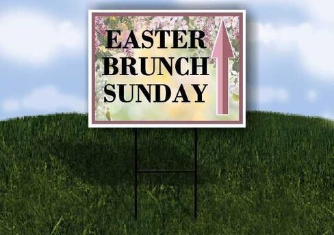 Easter Brunch Sunday Spring Flowers Purple Lilac Directional Arrows A-Frame Double Sided 23x23 in. sign in Saudi Arabia