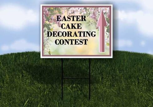 Easter Cake Decorating Contest Spring Flowers Purple Lilac Up Arrows A-Frame Single Sided 23x23 in. sign in Kuwait
