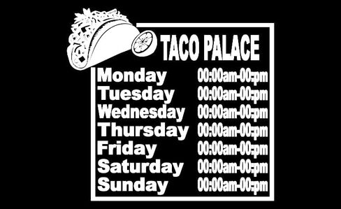 Custom Business Hours Door Decal, 11x11 inches, Vinyl Sign with Restaurant Logo Design, Personalized Store Hours in Saudi Arabia