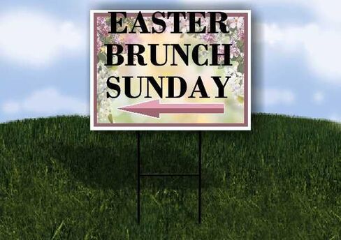Easter Brunch Sunday Spring Flowers Purple Lilac Directional Arrows A-Frame Double Sided 23x23 in. sign in Saudi Arabia