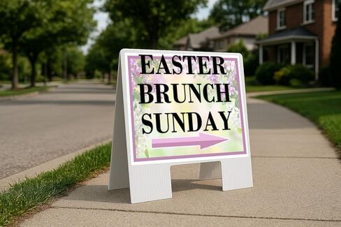 Easter Brunch Sunday Spring Flowers Purple Lilac Directional Arrows A-Frame Double Sided 23x23 in. sign in Saudi Arabia