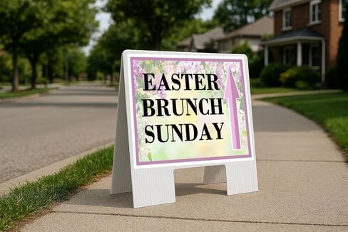 Easter Brunch Sunday Spring Flowers Purple Lilac Directional Arrows A-Frame Double Sided 23x23 in. sign in Saudi Arabia