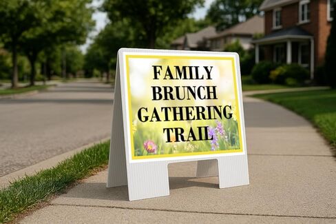 Family Brunch Gathering Trail Spring Flowers Yellow Field Up Arrows A-Frame Single Sided 23x23 in. sign in Kuwait