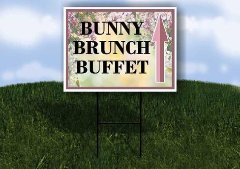 Bunny Brunch Buffet Spring Flowers Purple Lilac Up Arrows A-Frame Single Sided 23x23 in. sign in Kuwait
