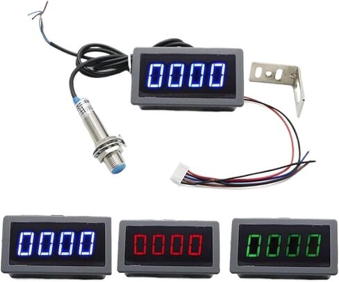 1Set 12V 24V Measuring Gauge 4 Digital Blue/Green/Red LED Tachometer RPM Speed Meter 10-9999RPM Proximity Switch Sensor(Blue) in Saudi Arabia