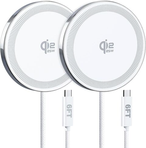 25W Magnetic Wireless Charger for iPhone 17/16, Qi2 Fast Charging Pad for iPhone 17/16/15/14/13/12 Series for AirPods, Strong Magnet, Ultra-Thin & Portable Charger Mat for Desk & Bedside, 2Pack Black in Kuwait