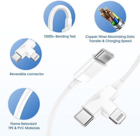 شاحن iPhone سريع الشحن، 2 حزمة شاحن USB C بقدرة 30 وات مع كابل من النوع C إلى C وكابل Lightning بطول 6 أقدام متوافق مع iPhone 17/16/15/14/13/13 Pro/12 Pro/12 Pro Max/11/Xs Max/XR/X/SE، وiPad، وAirPods in Kuwait