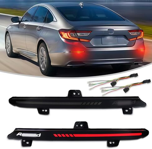 PGTOPONE Smoked Lens Rear Fog Light Bumper Reflector Brake Tail Sequential Flash Singal Lights Lamp For 2018-2020 Honda Accord 10th (Smoked Lens) in Kuwait