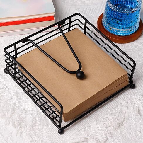 Napkin Holder with Weighted Arm – Rustic Black Metal Square Napkin Organizer for Kitchen, Dining Table, Bathroom, Wedding, and Party, Black in Saudi Arabia