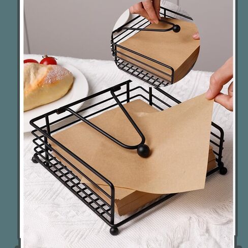 Napkin Holder with Weighted Arm – Rustic Black Metal Square Napkin Organizer for Kitchen, Dining Table, Bathroom, Wedding, and Party, Black in Saudi Arabia