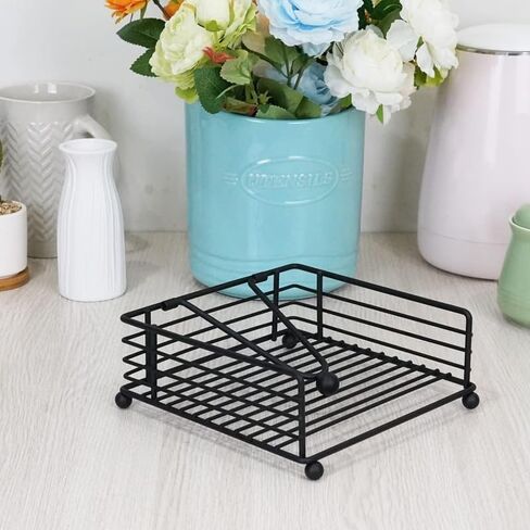 Napkin Holder with Weighted Arm – Rustic Black Metal Square Napkin Organizer for Kitchen, Dining Table, Bathroom, Wedding, and Party, Black in Saudi Arabia
