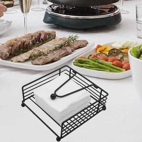 Napkin Holder with Weighted Arm – Rustic Black Metal Square Napkin Organizer for Kitchen, Dining Table, Bathroom, Wedding, and Party, Black in Saudi Arabia