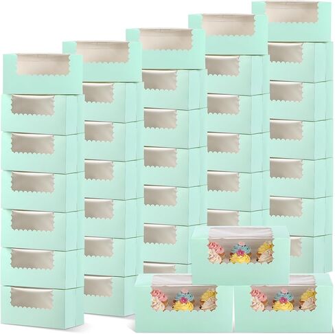 Ireer 60 pcs 8x4x4 Inch Bakery Boxes with Window Cookies Boxes Pumpkin Roll Container Donut Box Pastry Cake Packaging Safe for Cookies Loaf Muffins Breads Dessert Candies Treat (White) in Saudi Arabia