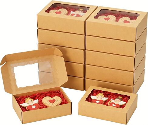 50pcs Cookie Boxes with Window 7x4.375x1.5 Inches Bakery Boxes Treat Box Chocolate Covered Strawberries Box for Christmas Valentine's Day Mother's Day - Brown in Saudi Arabia