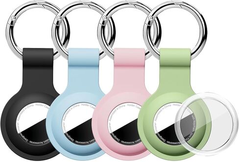 [4 Pack] Compatible with AirTag Holder Keychain Silicone Key Ring Cases Tags Chain for Apple for Air Tag GPS Item Finders Accessories, Red/Dark Green/Brown/Milk Tea Color in Kuwait