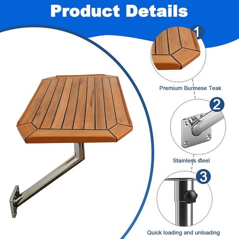 طاولة من خشب الساج مثبتة على الحائط، طاولة بحرية قابلة للإزالة والتعديل، طاولة طعام مثبتة على الحائط، خشب الساج البورمي مع أرجل من الفولاذ المقاوم للصدأ، مناسبة للمركبات الترفيهية والقوارب. in Kuwait