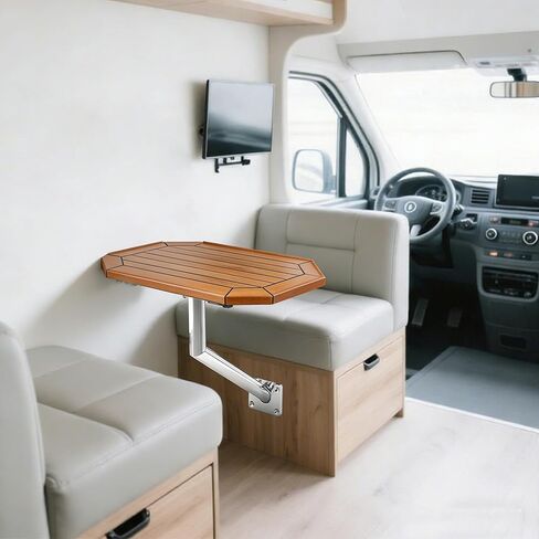 طاولة من خشب الساج مثبتة على الحائط، طاولة بحرية قابلة للإزالة والتعديل، طاولة طعام مثبتة على الحائط، خشب الساج البورمي مع أرجل من الفولاذ المقاوم للصدأ، مناسبة للمركبات الترفيهية والقوارب. in Kuwait