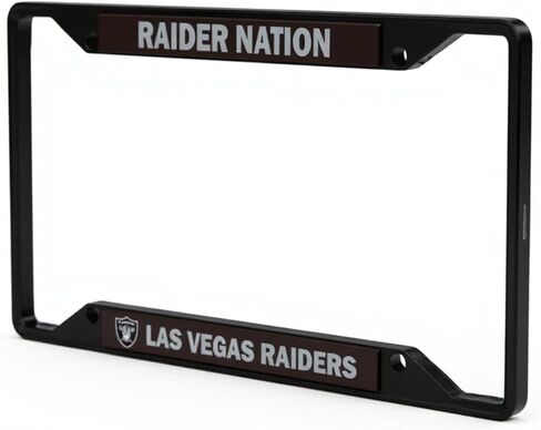 NFL Las Vegas Raiders “Raider Nation" Premium Long Lasting Black Metal Team License Plate Frame – 4 Screw Tag Holder with Highlighted Team Pride Cheer - Complement Any Color Truck, SUV, Car in Saudi Arabia