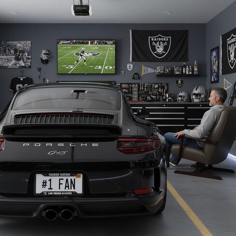 NFL Las Vegas Raiders “Raider Nation" Premium Long Lasting Black Metal Team License Plate Frame – 4 Screw Tag Holder with Highlighted Team Pride Cheer - Complement Any Color Truck, SUV, Car in Saudi Arabia
