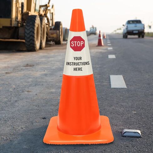 SmartSign Custom STOP Cone Message Sleeve, Prismatic Reflective Vinyl Cone Collar for Safety/Traffic Cone, 3-Side Printing, Red, Black and White (Cone Not Included), Made in USA in Saudi Arabia