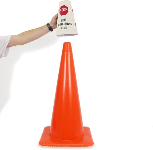 SmartSign Custom STOP Cone Message Sleeve, Prismatic Reflective Vinyl Cone Collar for Safety/Traffic Cone, 3-Side Printing, Red, Black and White (Cone Not Included), Made in USA in Saudi Arabia
