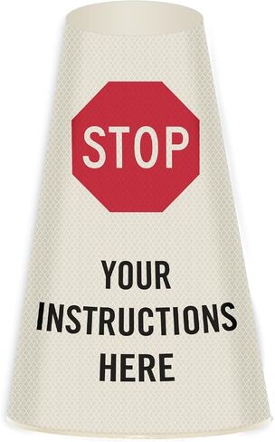 SmartSign Custom STOP Cone Message Sleeve, Prismatic Reflective Vinyl Cone Collar for Safety/Traffic Cone, 3-Side Printing, Red, Black and White (Cone Not Included), Made in USA in Saudi Arabia