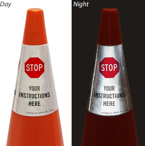SmartSign Custom STOP Cone Message Sleeve, Prismatic Reflective Vinyl Cone Collar for Safety/Traffic Cone, 3-Side Printing, Red, Black and White (Cone Not Included), Made in USA in Saudi Arabia