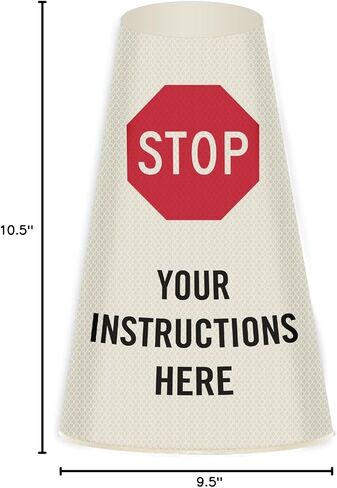 SmartSign Custom STOP Cone Message Sleeve, Prismatic Reflective Vinyl Cone Collar for Safety/Traffic Cone, 3-Side Printing, Red, Black and White (Cone Not Included), Made in USA in Saudi Arabia