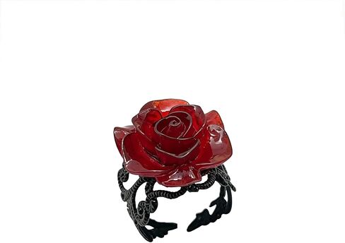 Vintage Red Rose Flower Rings Black Rose Band Rings Punk Gothic Open Statement Adjustable Flower Rings for Women Valentine Halloween Party Jewelry in Saudi Arabia