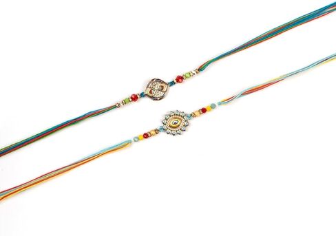 Traditional Handmade Beaded Rakhi For Raksha Bandhan| Hand Bracelet For Brother| Wrist Band For Bhaiya & Bhabhi | Trendy Combination Designs Protective Thread Combo-Set Of 2 in Saudi Arabia