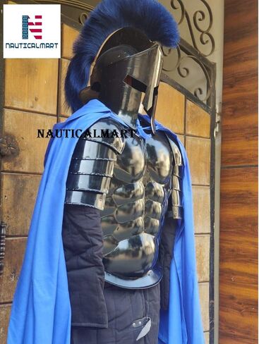 سترة مدرعة للعضلات ذات لون أسود روماني من Nautical-Mart مع واقي للكتف 300 خوذة سبارتان، كيب أزرق ملكي، جامبيسون in Kuwait