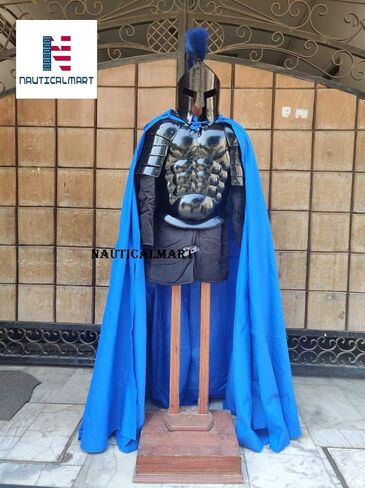 سترة مدرعة للعضلات ذات لون أسود روماني من Nautical-Mart مع واقي للكتف 300 خوذة سبارتان، كيب أزرق ملكي، جامبيسون in Kuwait