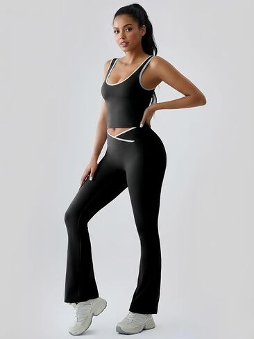 Womens Workout Sets 2 Piece Gym Yoga Outfits Capri Trousers Crop Tank Tops in Saudi Arabia