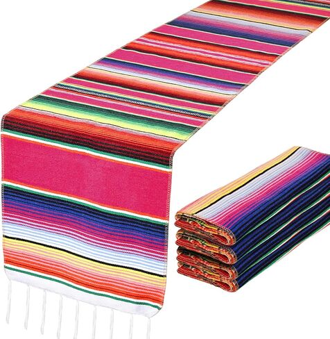DomeStar 2 Pack Fiesta Mexican Runners, 14x84 Serape Table Runner with Tassel Fringe, Vibrant Striped Caminos de Mesa for Cinco de Mayo, Mexican Party, Wedding & Home Table Decor in Saudi Arabia
