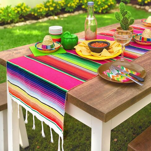 DomeStar 2 Pack Fiesta Mexican Runners, 14x84 Serape Table Runner with Tassel Fringe, Vibrant Striped Caminos de Mesa for Cinco de Mayo, Mexican Party, Wedding & Home Table Decor in Saudi Arabia