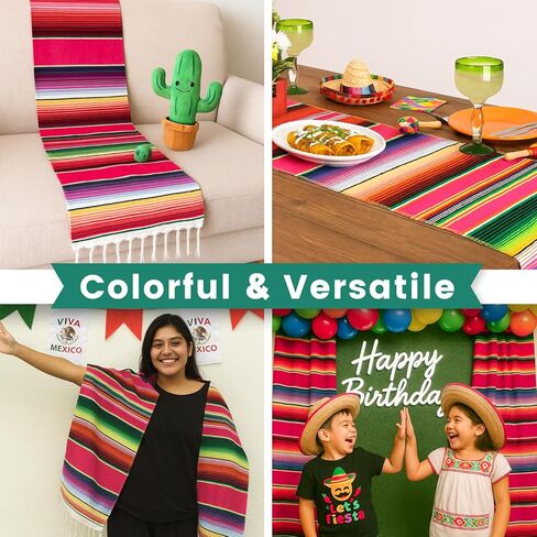 DomeStar 2 Pack Fiesta Mexican Runners, 14x84 Serape Table Runner with Tassel Fringe, Vibrant Striped Caminos de Mesa for Cinco de Mayo, Mexican Party, Wedding & Home Table Decor in Saudi Arabia