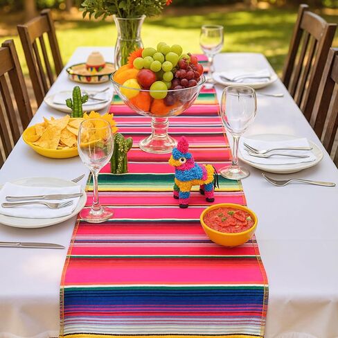 DomeStar 2 Pack Fiesta Mexican Runners, 14x84 Serape Table Runner with Tassel Fringe, Vibrant Striped Caminos de Mesa for Cinco de Mayo, Mexican Party, Wedding & Home Table Decor in Saudi Arabia