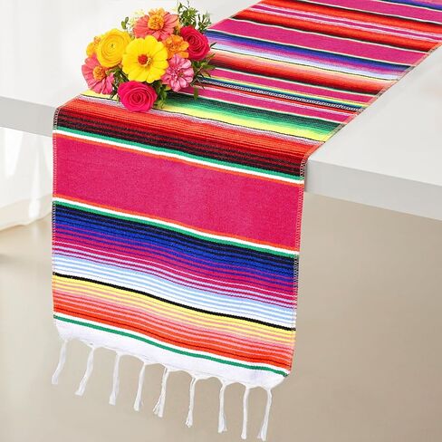 DomeStar 2 Pack Fiesta Mexican Runners, 14x84 Serape Table Runner with Tassel Fringe, Vibrant Striped Caminos de Mesa for Cinco de Mayo, Mexican Party, Wedding & Home Table Decor in Saudi Arabia