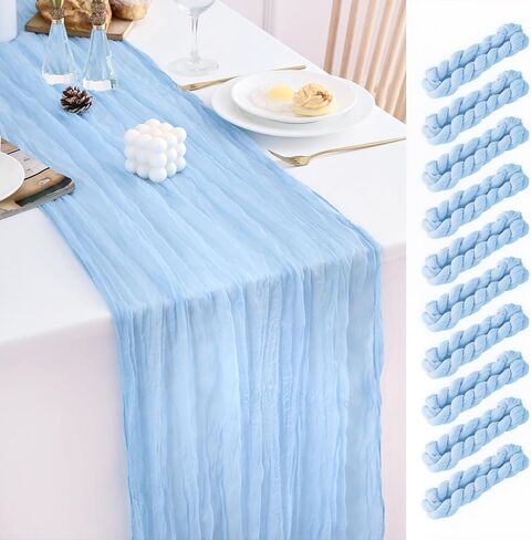 10 Pack Baby Blue Table Runner 21x120 Inch Light Blue Cheesecloth Table Runner 10FT Boho Gauze Table Runners Long Cheese Cloth Table Runner Semi Sheer Runners for Wedding Bridal Baby Shower Party in Saudi Arabia