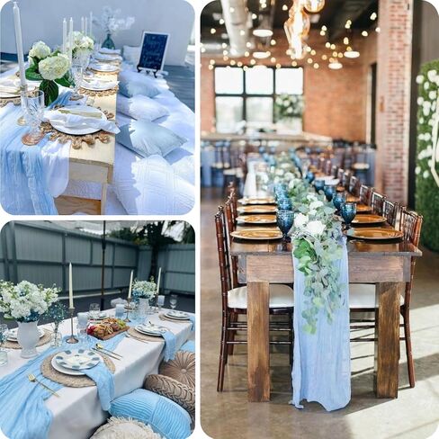 10 Pack Baby Blue Table Runner 21x120 Inch Light Blue Cheesecloth Table Runner 10FT Boho Gauze Table Runners Long Cheese Cloth Table Runner Semi Sheer Runners for Wedding Bridal Baby Shower Party in Saudi Arabia