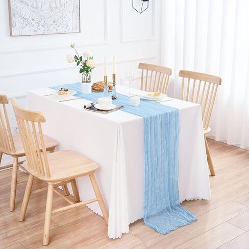10 Pack Baby Blue Table Runner 21x120 Inch Light Blue Cheesecloth Table Runner 10FT Boho Gauze Table Runners Long Cheese Cloth Table Runner Semi Sheer Runners for Wedding Bridal Baby Shower Party in Saudi Arabia