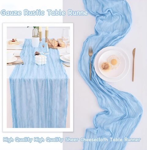 10 Pack Baby Blue Table Runner 21x120 Inch Light Blue Cheesecloth Table Runner 10FT Boho Gauze Table Runners Long Cheese Cloth Table Runner Semi Sheer Runners for Wedding Bridal Baby Shower Party in Saudi Arabia