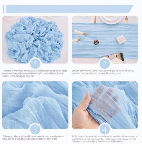 10 Pack Baby Blue Table Runner 21x120 Inch Light Blue Cheesecloth Table Runner 10FT Boho Gauze Table Runners Long Cheese Cloth Table Runner Semi Sheer Runners for Wedding Bridal Baby Shower Party in Saudi Arabia
