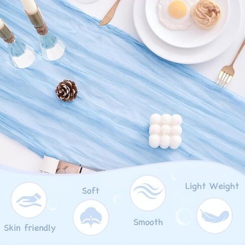 10 Pack Baby Blue Table Runner 21x120 Inch Light Blue Cheesecloth Table Runner 10FT Boho Gauze Table Runners Long Cheese Cloth Table Runner Semi Sheer Runners for Wedding Bridal Baby Shower Party in Saudi Arabia