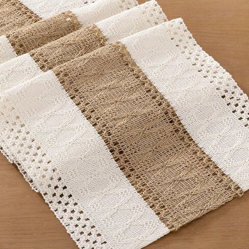 Socomi Boho Table Runner Spring Easter Farmhouse Rustic Macrame Seasonal Long Woven Cotton Linen Small Coffee Table Runner for Dresser Scarf Home Decor Dining Room 36in Ivory and Burlap in Kuwait
